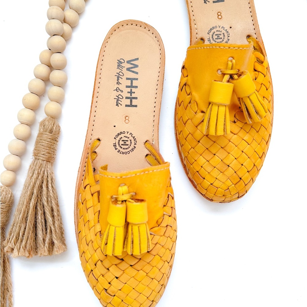 Yellow Woven Women's Huarache Sandals w/ Tassel